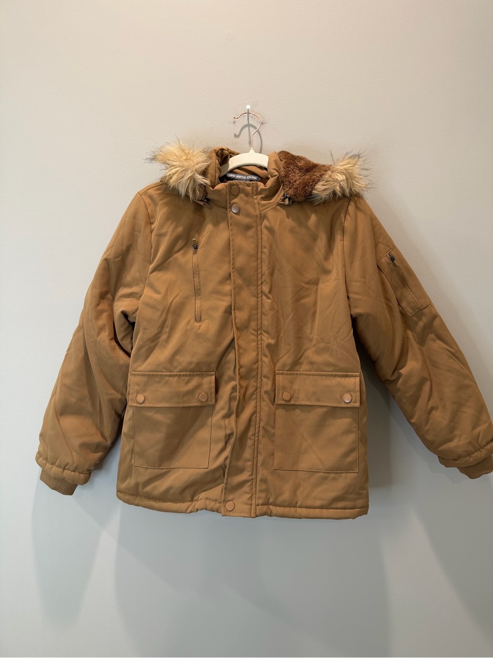 SOHO Boys Club Faux Fur Lined Winter Parka | Boys 14/16 | Camel/Tan